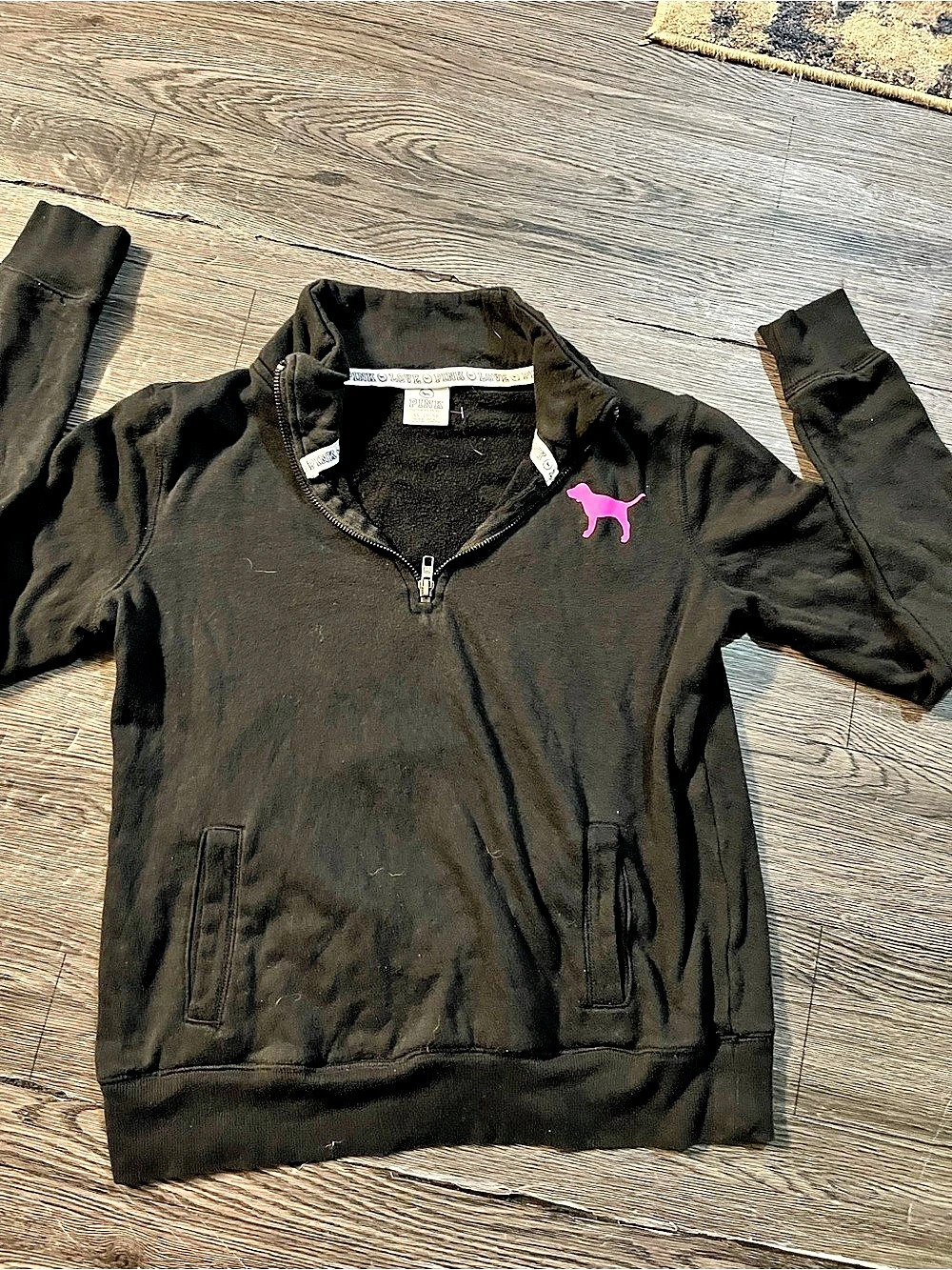 Victoria's Secret PINK Black & Pink Half-Zip Sweatshirt Size Medium